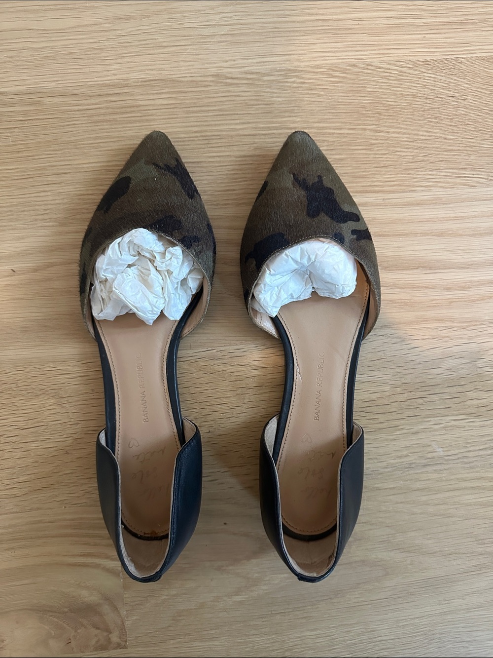 Banana Republic Calf Hair Camouflage Pointed D'Orsay Flats in Olive and Black